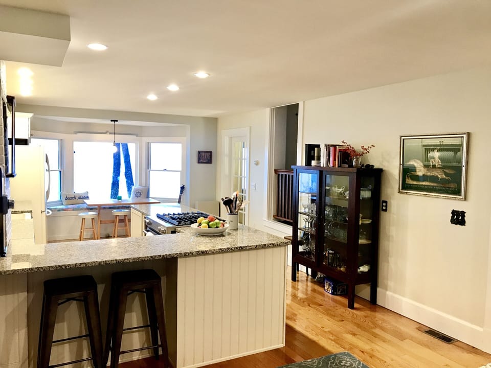 Reverse view of kitchen. Look out to the sea as you cook!