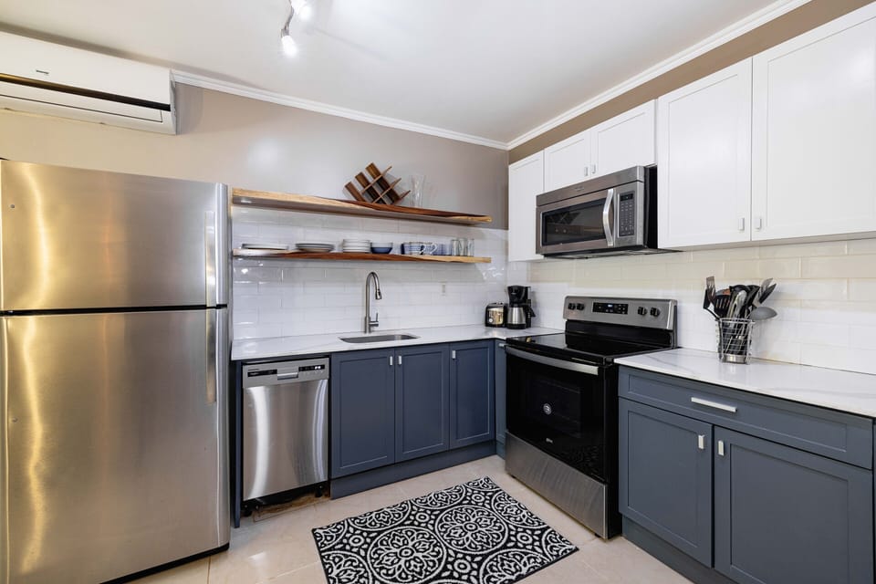 Newly remodeled kitchen has lots of storage space 