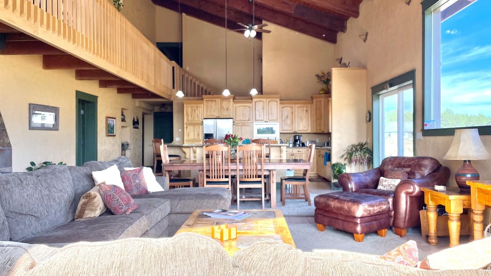 Sitting on the couch looking toward the kitchen - an open and social space.