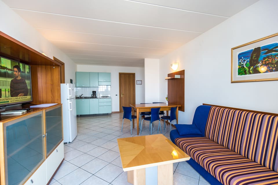 Apartment, 1 Bedroom, Terrace, Sea View (Panoramic View 3+2) | Living area | 43-inch LCD TV with satellite channels