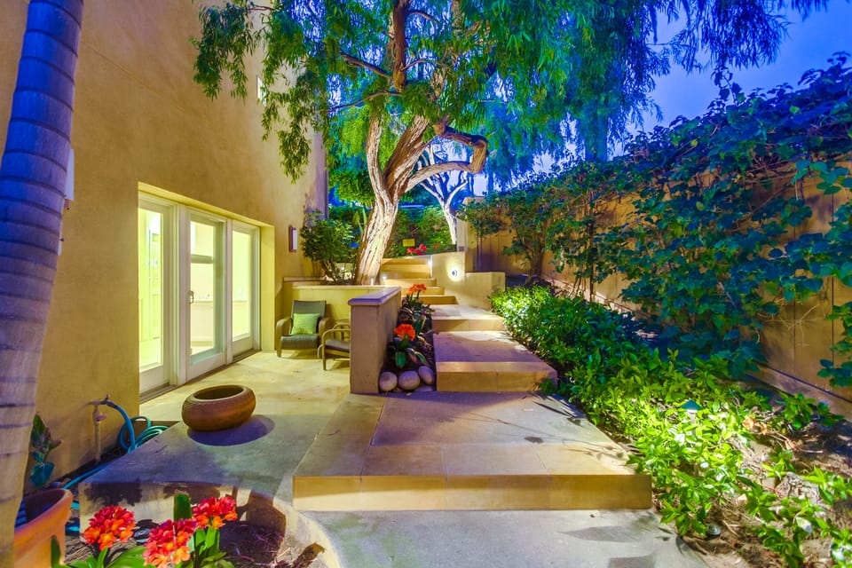 Lush tropical landscape pathways