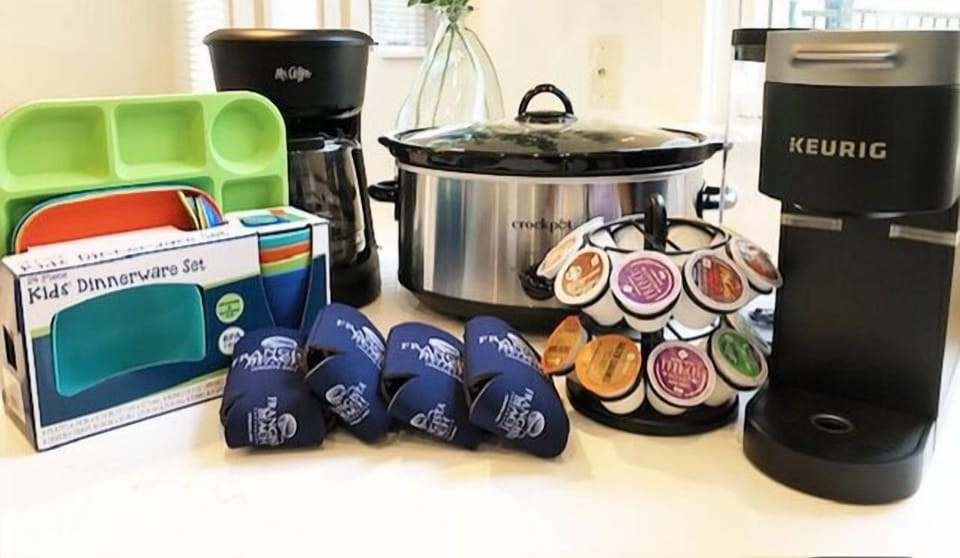 Drip and Keurig Coffee Makers Included! Kids Dinnerware Set , Coozies. Crock Pot and K Cups also included!