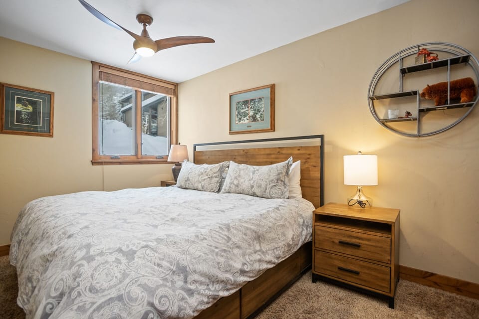 Bedroom 1 with King bed, ceiling fan