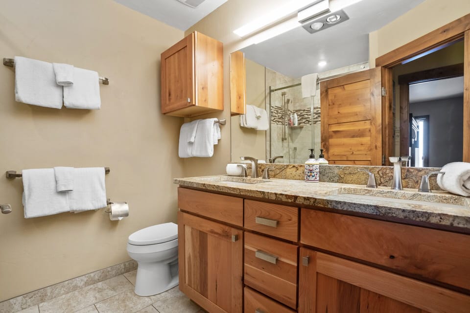 Bathroom 2 has dual sinks