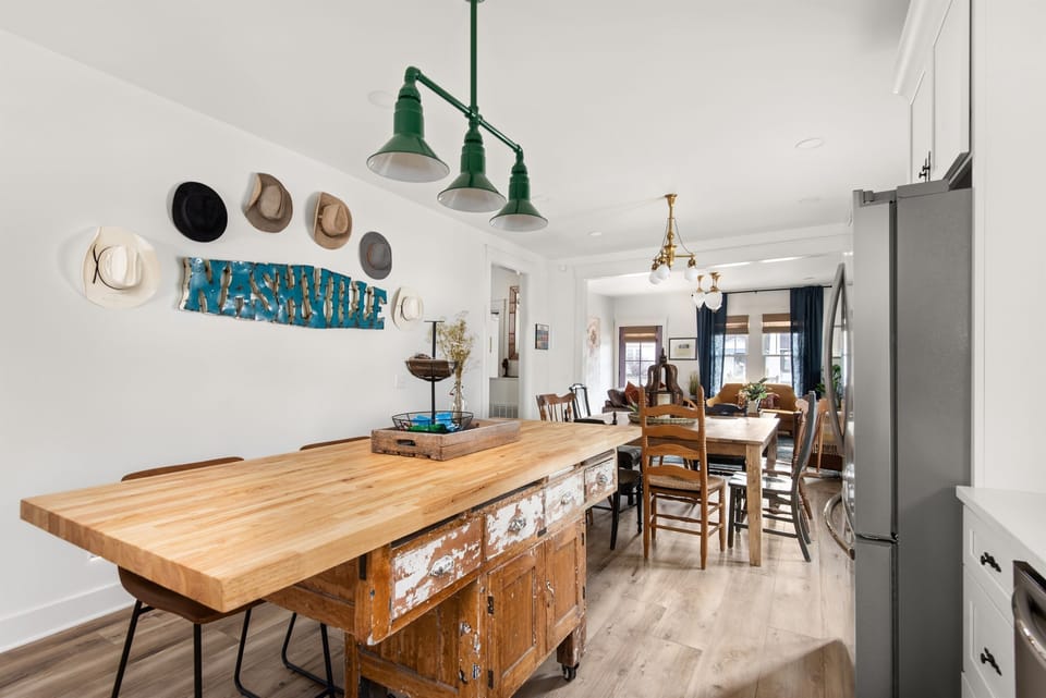 Antique island with additional seating.