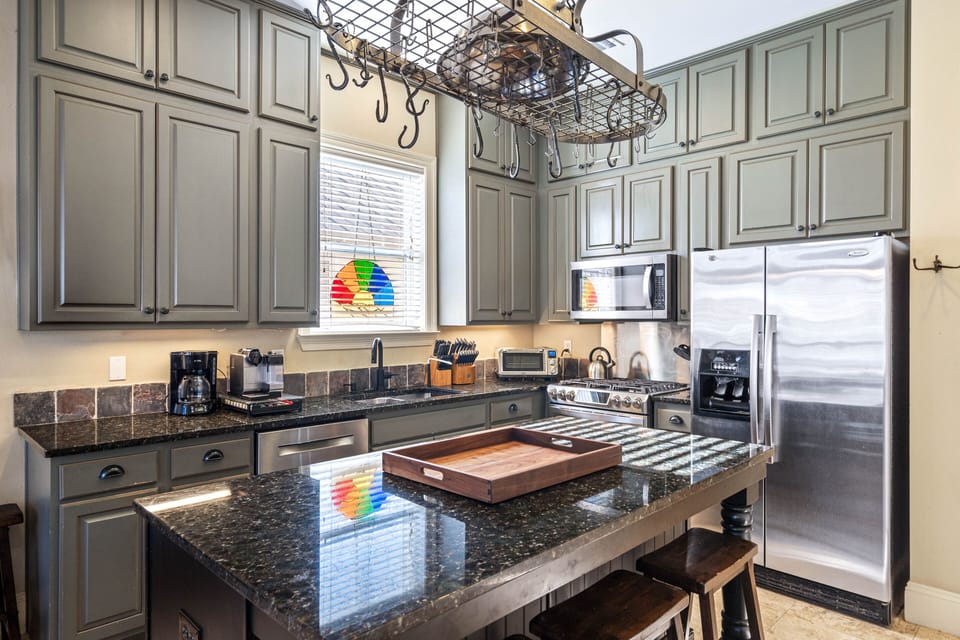 Fully equipped kitchen with stainless steel appliances including a gas stove...and all of the amenities a gourmet cook would desire.