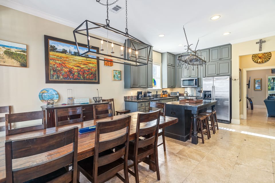 Dining Table for 8 and additional seating for 3 at the breakfast bar.