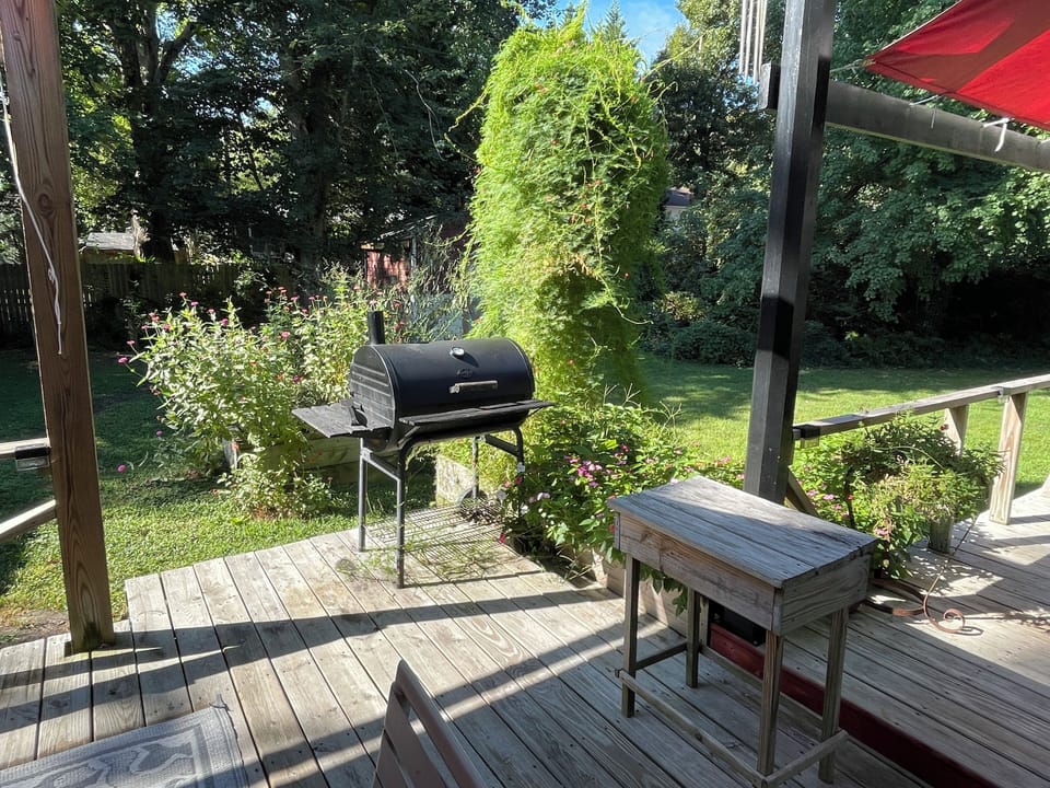 Charcoal grill on deck