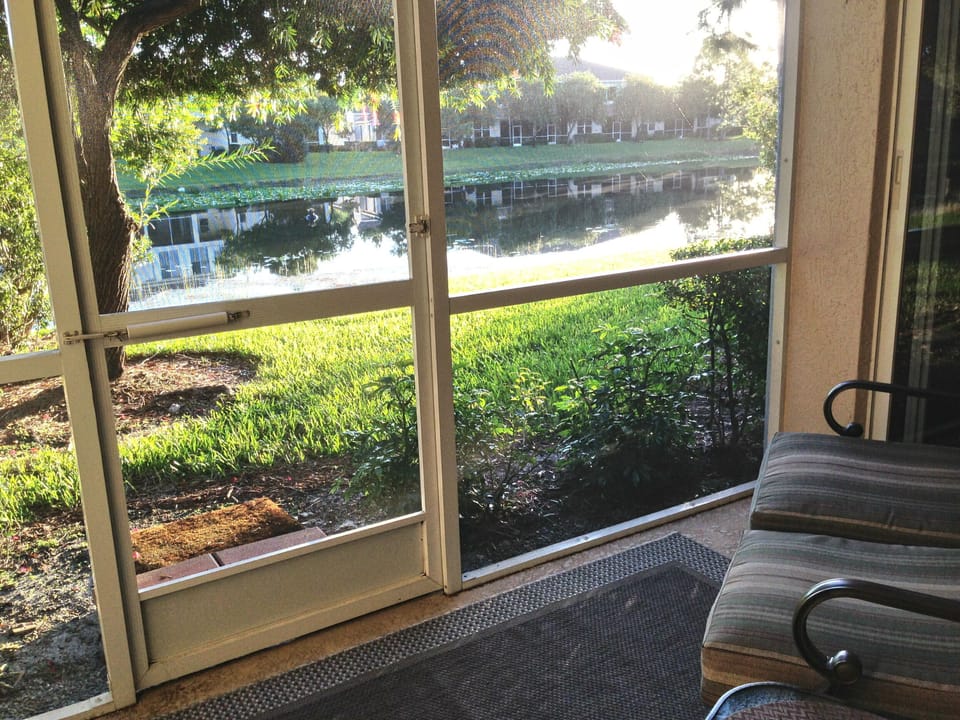 Porch View of pond with fountain