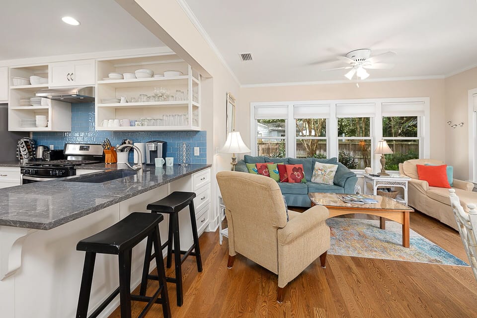 Kitchen sitting area and back den space.