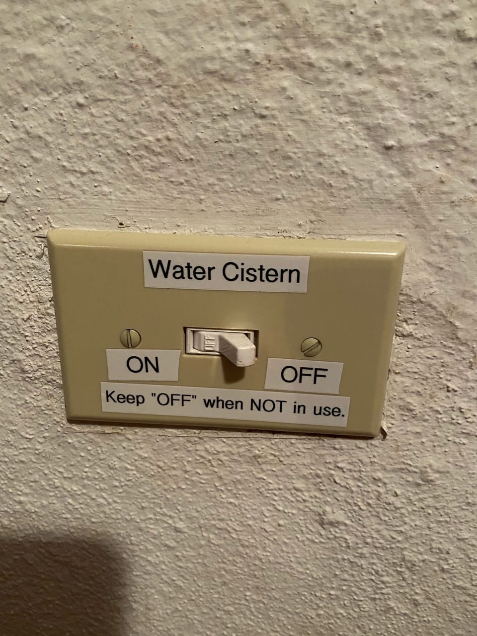 Water Cistern to be used in case of Water Outage.  