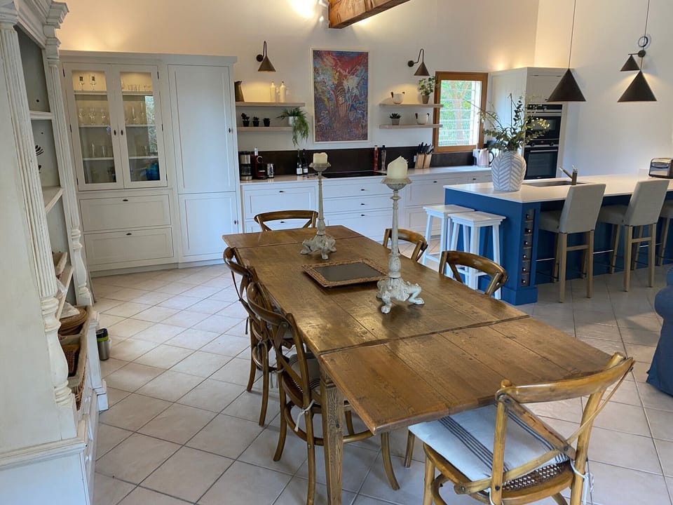 French oak dining table,  seats 8
