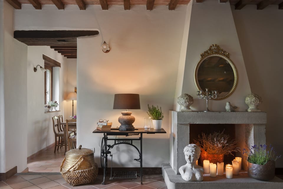 Air Conditioned Living Room with stone fireplace