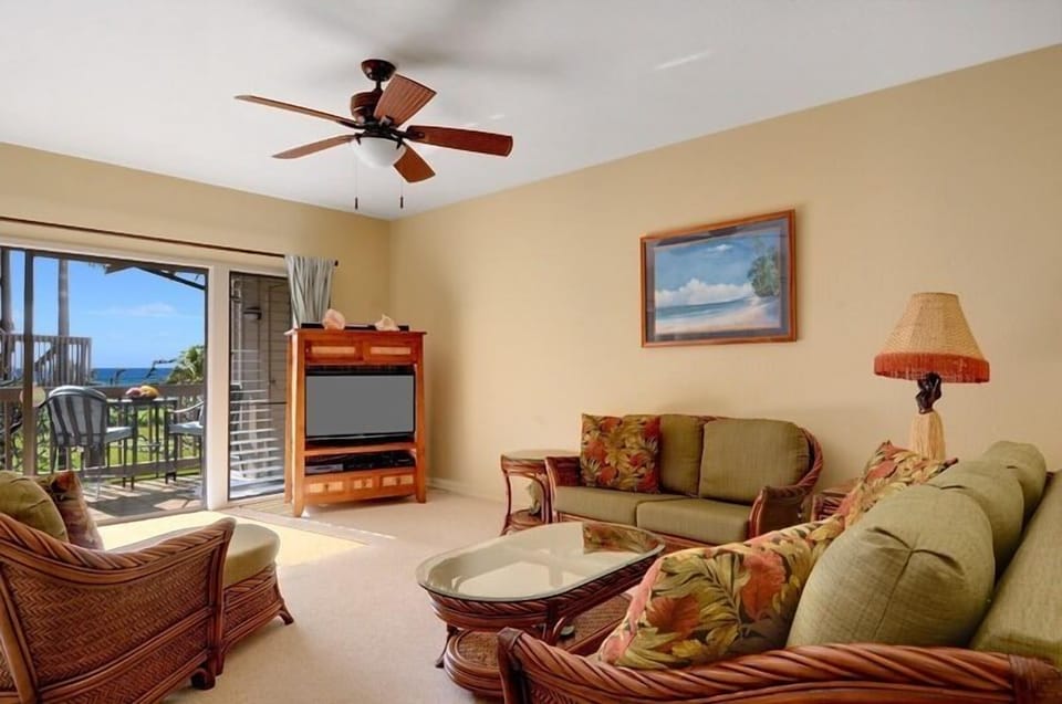 New living room furniture with sleeper sofa, flat screen TV, WiFi, cable TV. 
