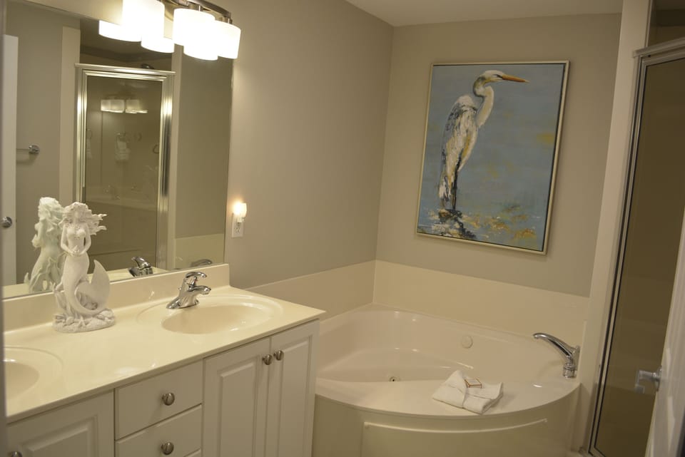 The master bath room with jetted garden tub also has a separet shower area!