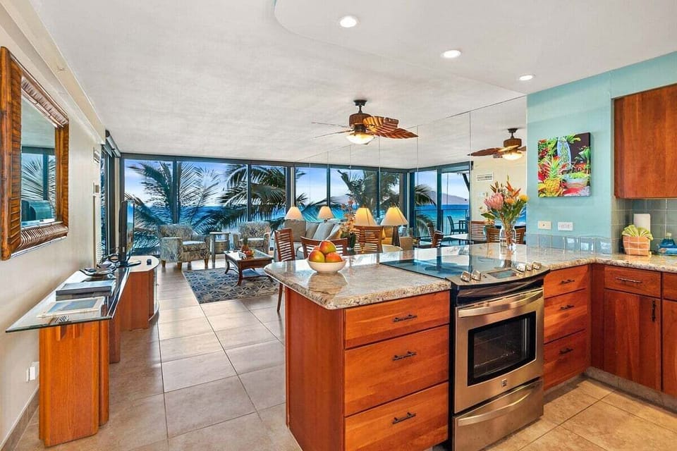 Functional and stylish kitchen with a seamless connection to the dining and living areas