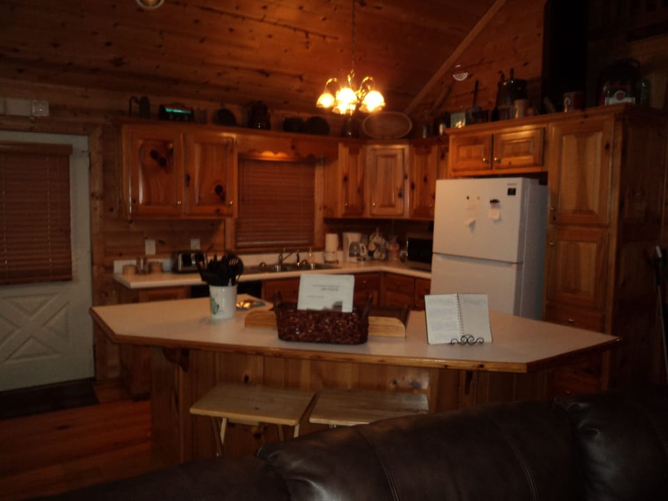 Kitchen with large refrigerator, ice maker