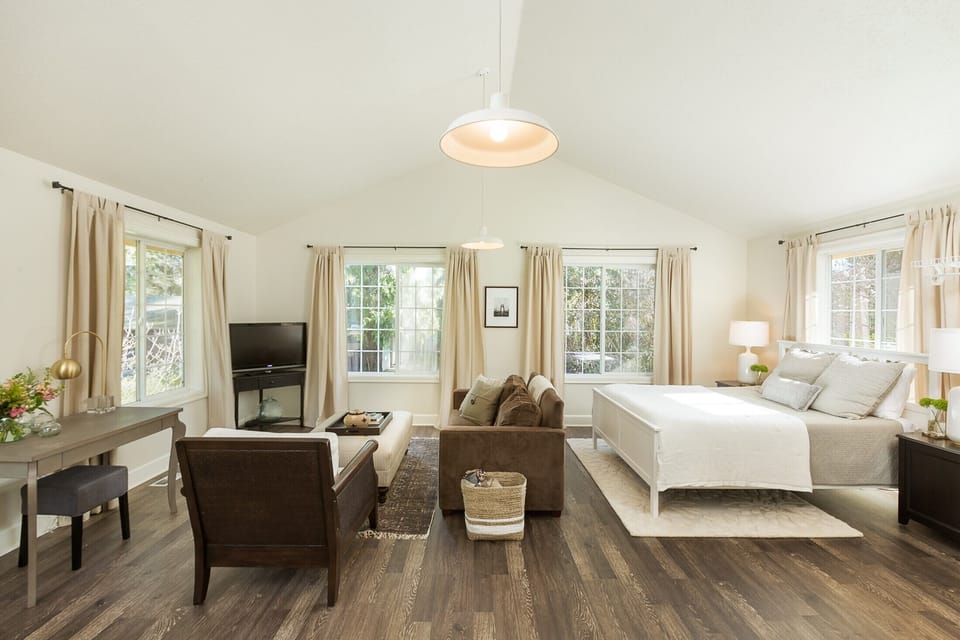 Light fills this space with windows on all walls.