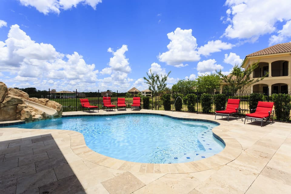 Pool with slide and seating
