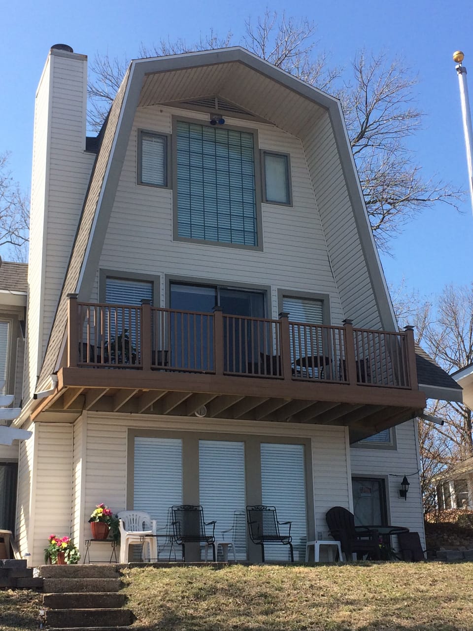 View of house from waterside pergola