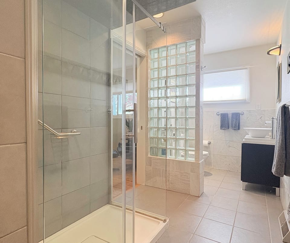 Main floor bathroom (shower only), each bathroom has it’s own hair dryer.
