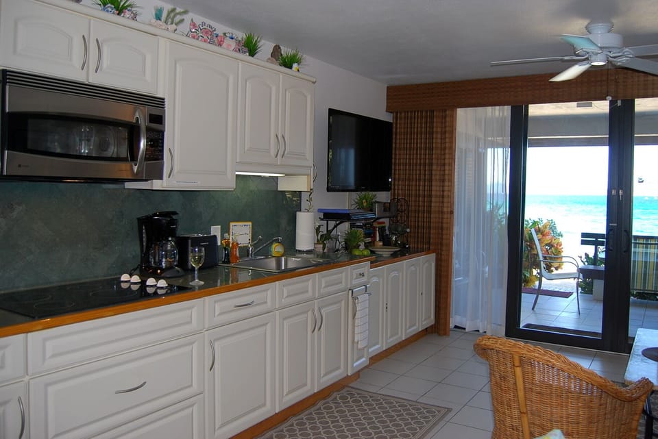New fully-equipped, stocked kitchen with all the amenities of home. A+ view too.