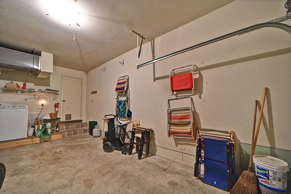 Garage with Laundry and Beach Gear