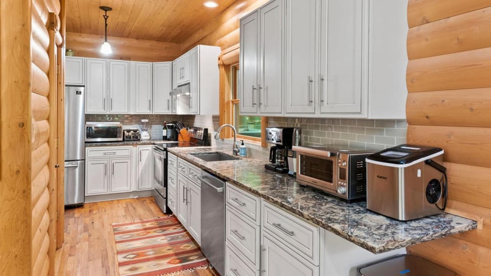 Clean, modern galley style kitchen