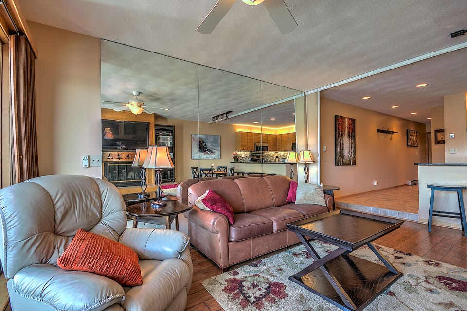 Living Room features a Comfortable LazyBoy and Sleeper Sofa with curtain divider