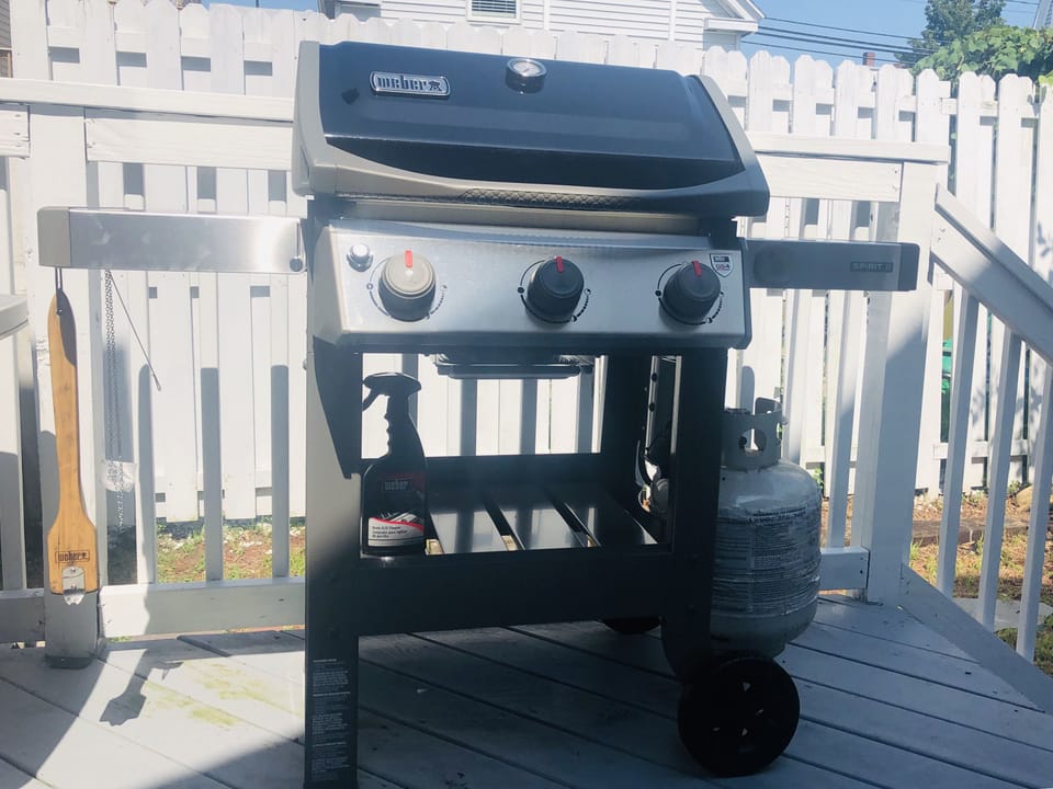 New Weber grill (Summer 2019) on back deck.