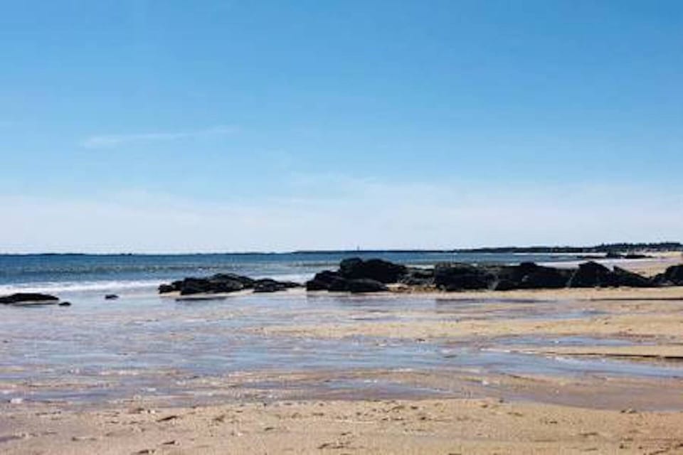 The beach at low tide.