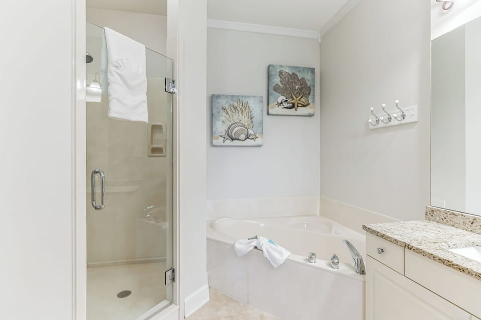 Master bathroom with jetted tub, over-sized walk-in shower, 2 sinks