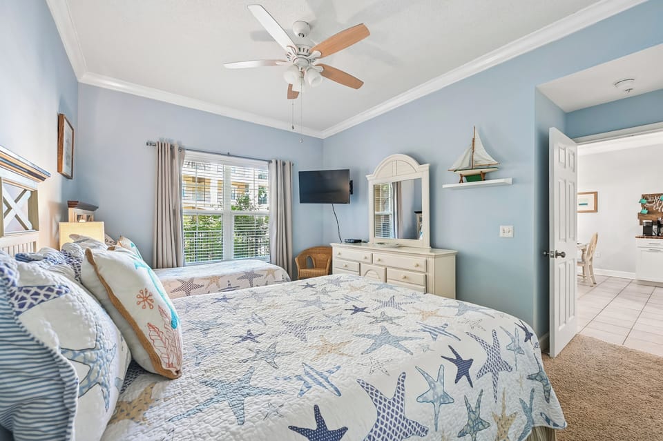 Guest Bedroom with One Queen and One Twin Bed
