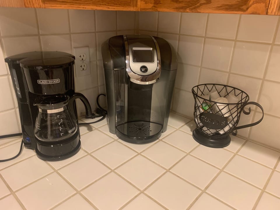 Enjoy drip coffee or Keurig coffee maker!  Coffee is provided.