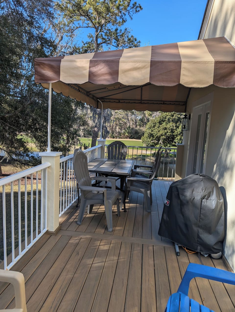 Deck overlooking lake and golf course