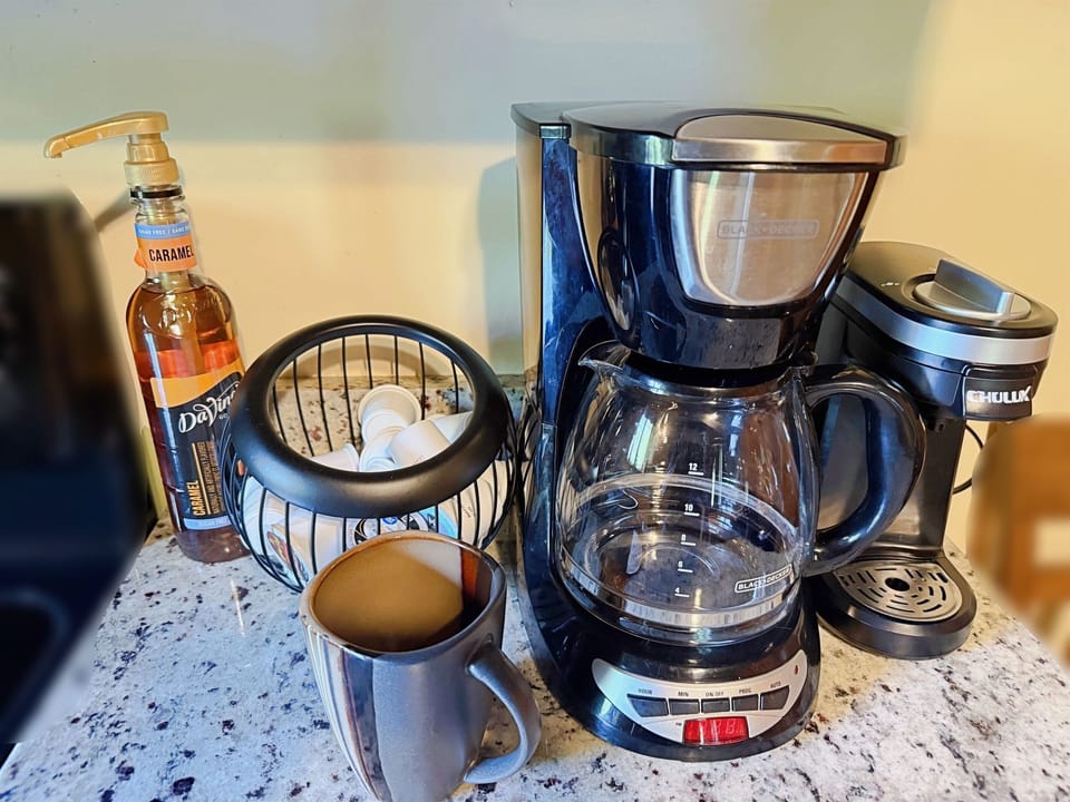 We offer both traditional and k-cup style coffee pots for your morning pick me up!