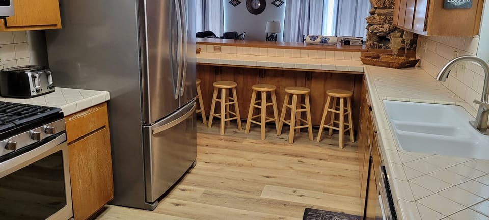 Kitchen with extra seating.