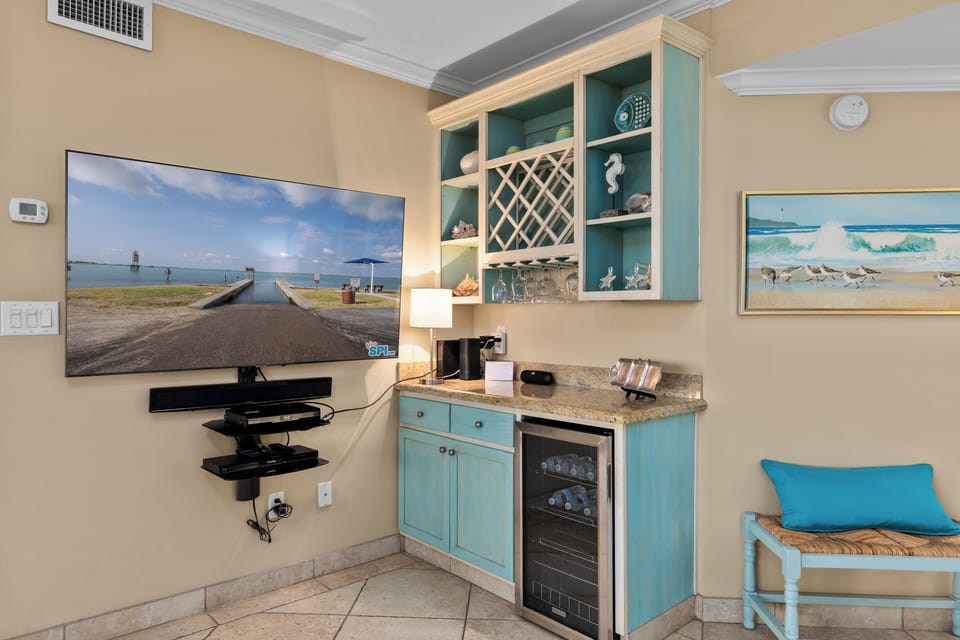 Large Smart TV & WIFI available.
Beverage Refrigerator, games & books.