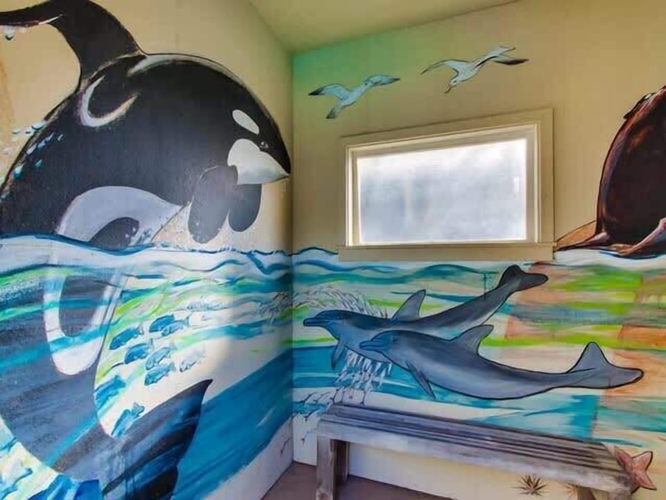 Changing room by pool.