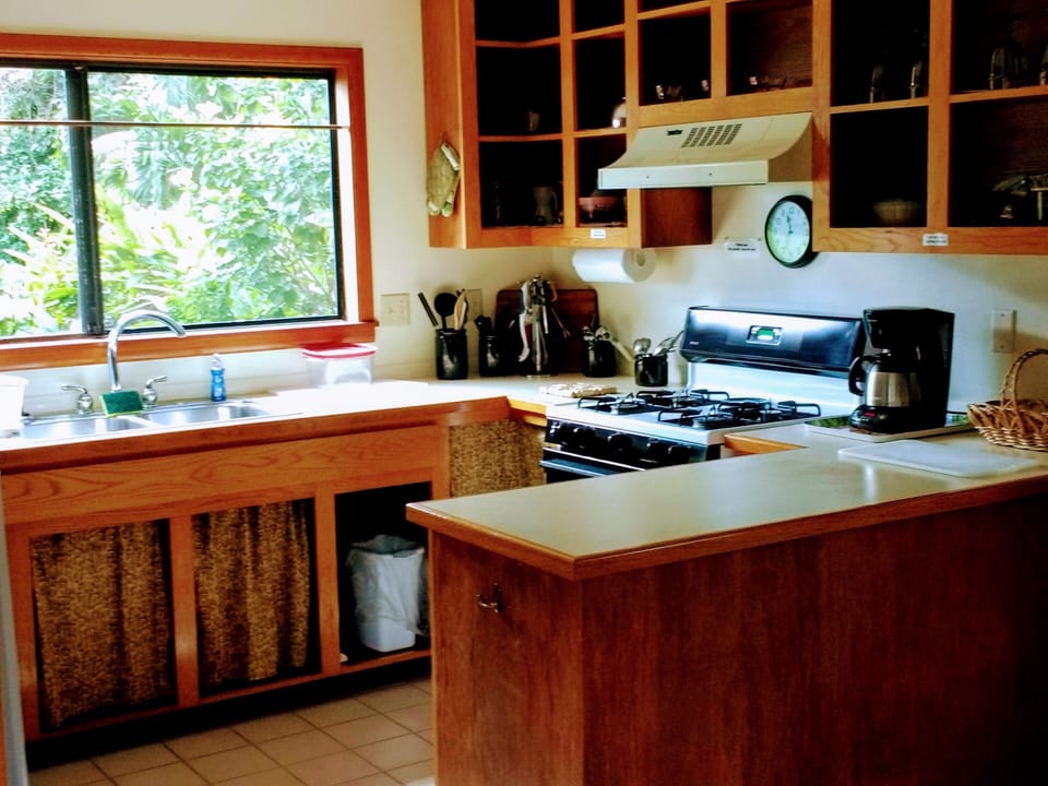 Kitchen seen from dining area.