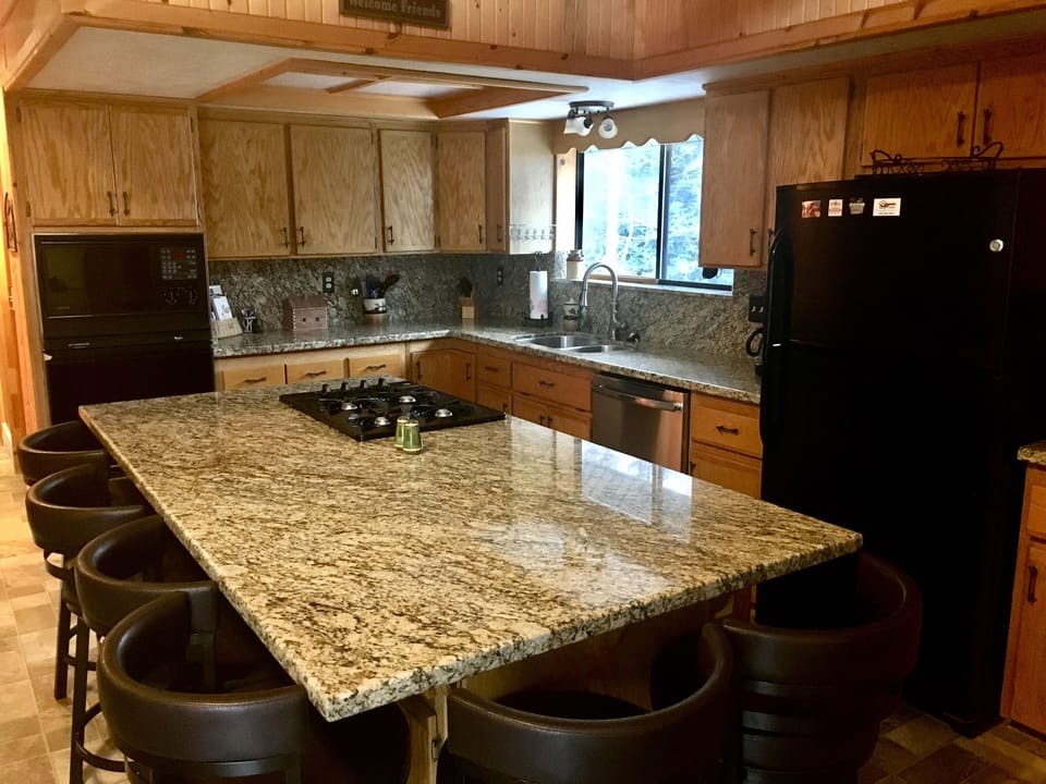 Seating for 8 at the island with new comfortable barstools