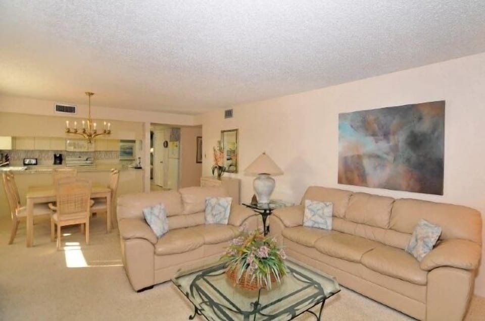 View of kitchen and living room space
