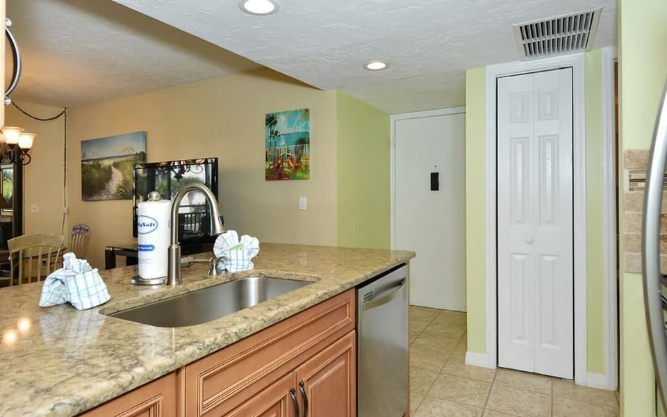 Kitchen is fully equipped and has a dishwasher