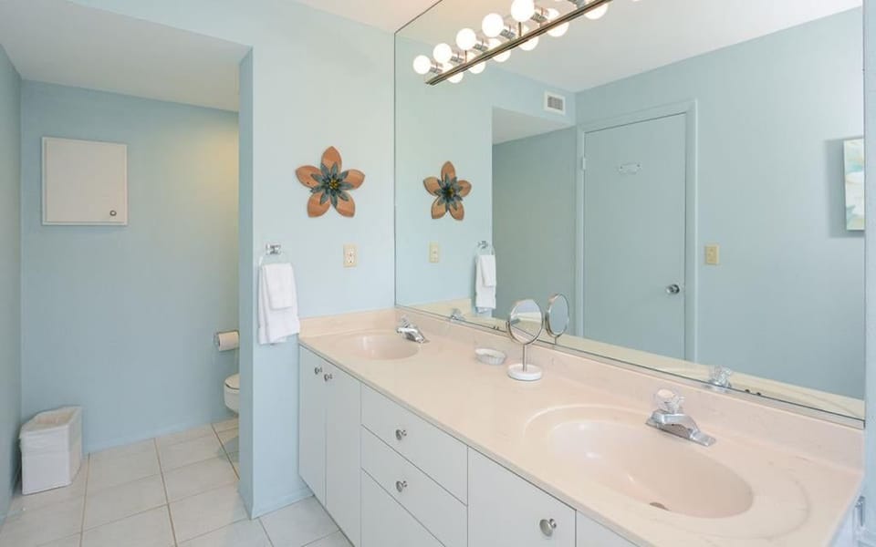 Dual vanity sinks in master bathroom