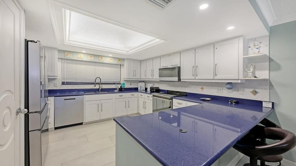Stunning blue counters add tons of personality
