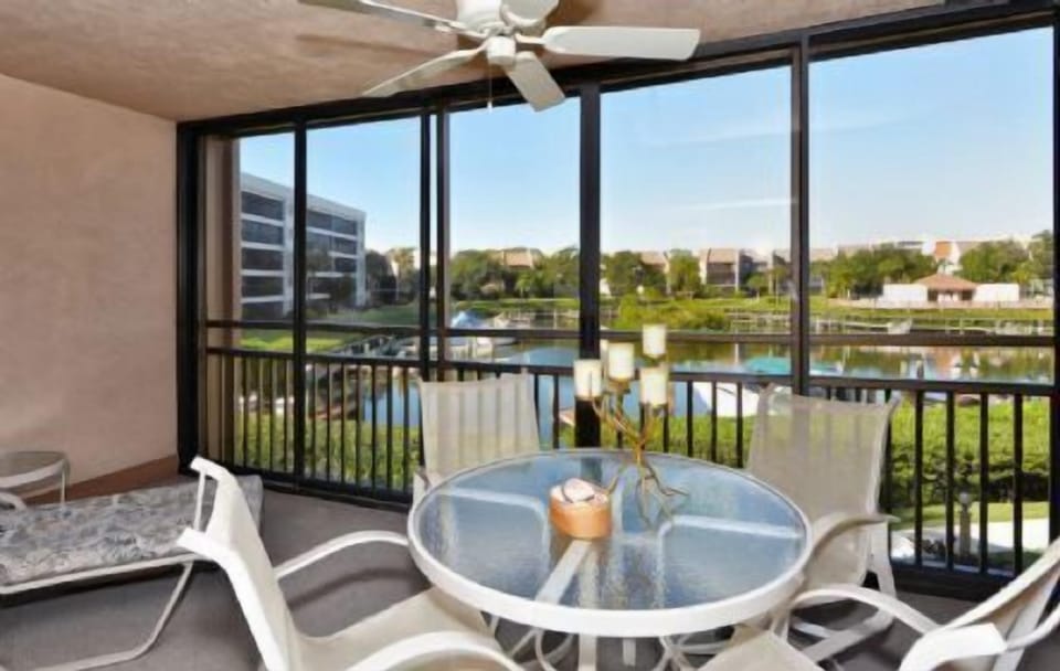 Lanai Seating with View of Canal and Boat Docks