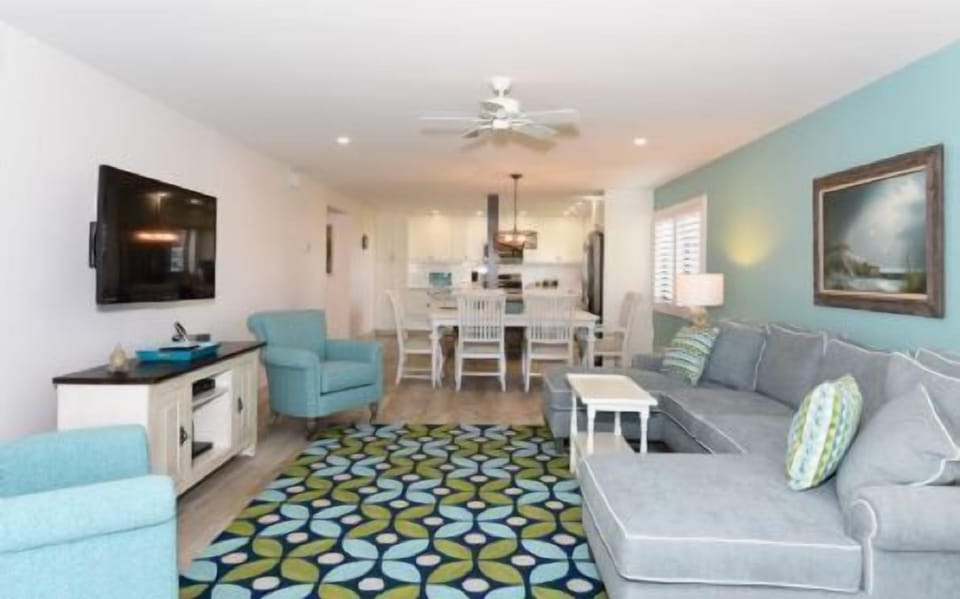 Full View Through Living to Dining, Kitchen