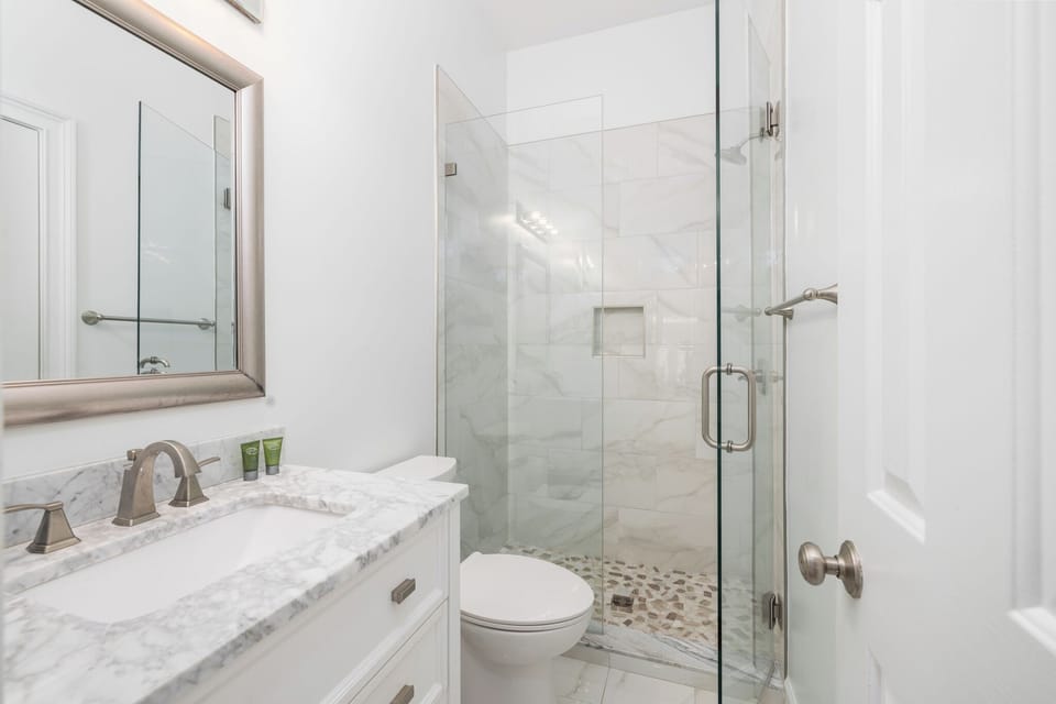The first floor has a full hall bathroom just off the queen room