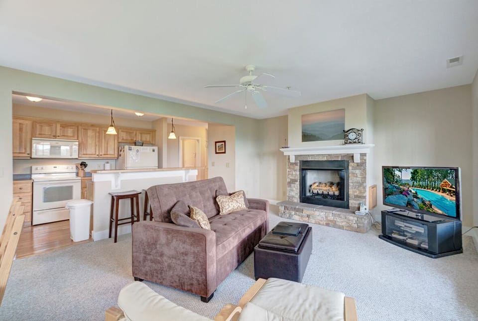 Living Room--- Cozy Fireplace and TV