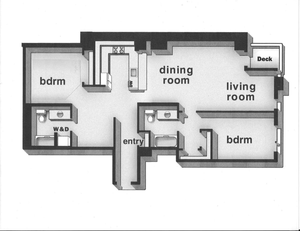 Daybed area with privacy curtain left of entryway.  Almost 1400 sq ft!